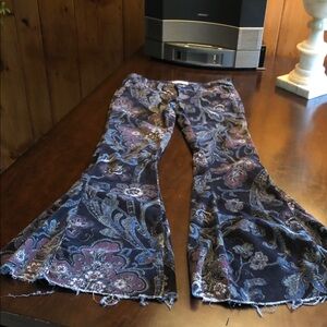 Free People Floral Flare Jeans - Blue and Purple